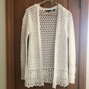 White crochet lacy cotton open cardigan
